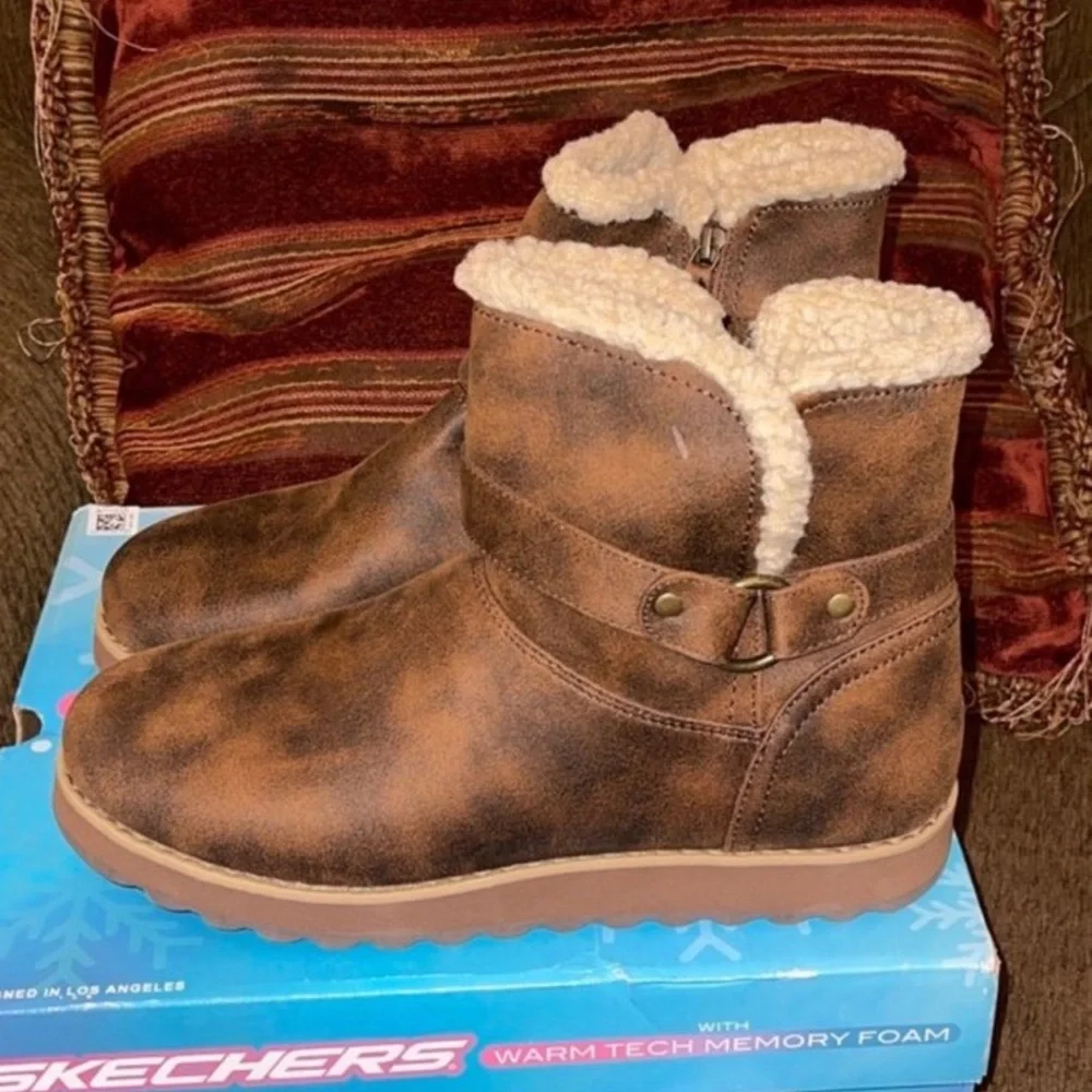 Skechers Chocolate Ankle Booties with Soft Lining